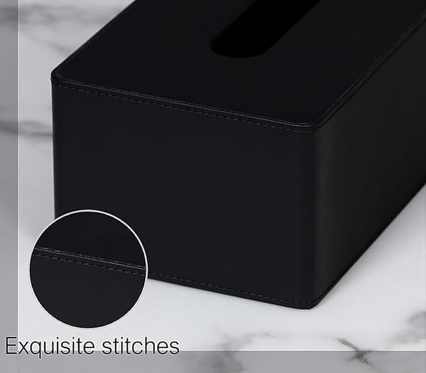 Servietboks, rektangulær, PU-læder ansigtsservietter, dispenserboksholder til kommode badeværelsesindretning (sort) black