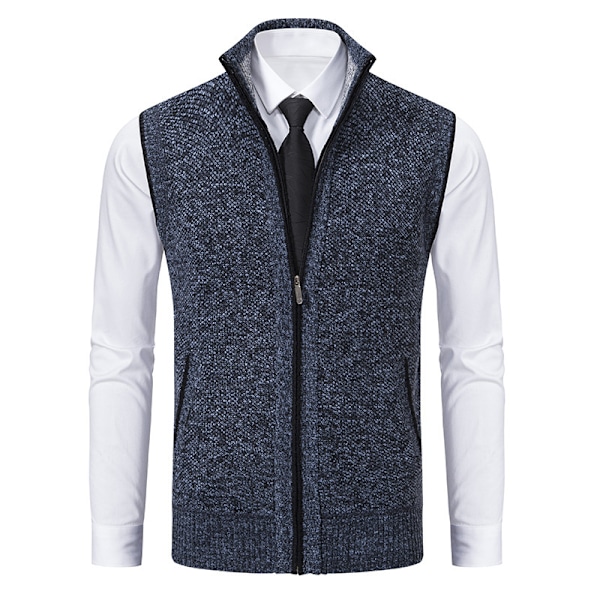 Men's Fleece Vest Full Zip Up, Winter Warm Knitted Sweater Vest blue blue M