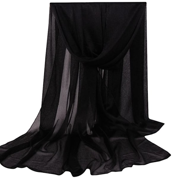 Kvinders ren transparent chiffon tørklæde elegant banket Sort Black 165*85cm