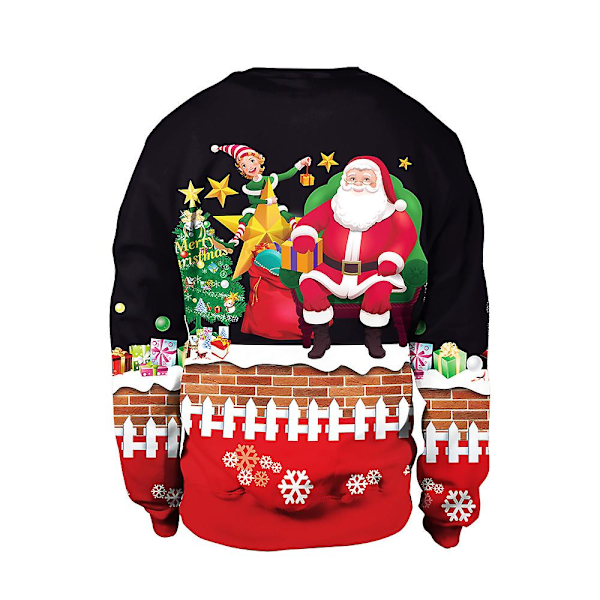 Julesweater Vinter Efterår Crew Neck Toppe Sweatshirt Med Rensdyr Julemand Printet Med Julemand XL Santa Claus