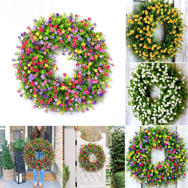 Vårkrans Dørdekor Fargerike Simuleringsblomster Sesongbasert Girlanderpynt Gul Yellow 30*30CM