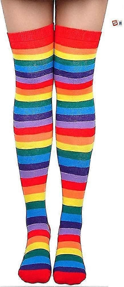 Over Knee Regnbue Lårhøje Strømper Handsker Sæt Cosplay Tilbehør Arm Ben Varmere