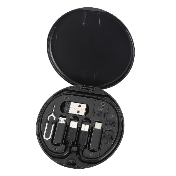 Bärbar USB kabelförvaringsbox - 6-i-1 multifunktionell organizer och telefonstativ Black