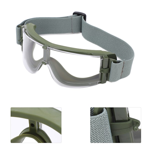 Militära Skyddsglasögon Slagtåliga och Ventilerande Utomhusglasögon för Män Kvinnor Olivfärgad Båge Klar Lins 0.4