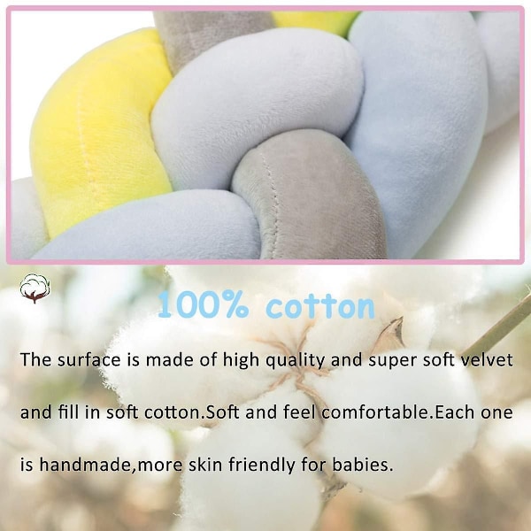 Sängkant, baby Bumper Säng Orm Baby Säng Bumper Vävd Kantskydd Huvudskydd Dekoration För Spjälsäng (grå, 100cm) Vit*Gul*Grå White*Yellow*Grey 100cm