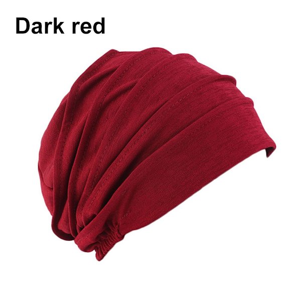Muslimsk turbanhat til kvinder Hijabs Blødt bomuldshovedbeklædning Elastisk sove chemo hue Hårtab Hovedtørklæde Vinter varm beanie dark red