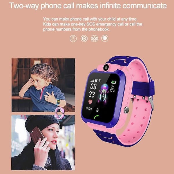 Smartklokke med 4G SIM-kort for barn 4G Smartklokke WIFI Tracker Stemmechat Videosamtale Overvåking Gutter Barn Smartklokke Pink
