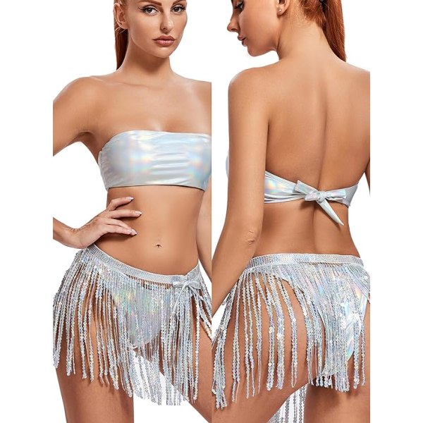 Kläder för kvinnor, 3-delad bikiniset set metallisk baddräkt M