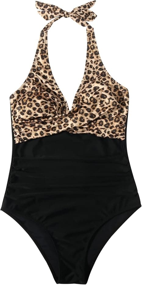 Baddräkt Dam Magkontroll Push Up Baddräkt Halter V-ringad Vadderad Baddräkt i Ett Stycke Light green XL
