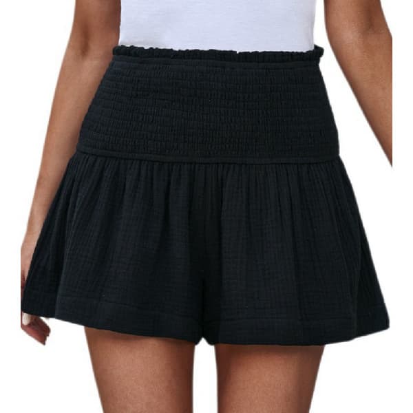 Kvinders shorts bomuld høj elastisk talje plisseret flæse søde shorts strand flydende afslappede shorts S-XL sort Black M