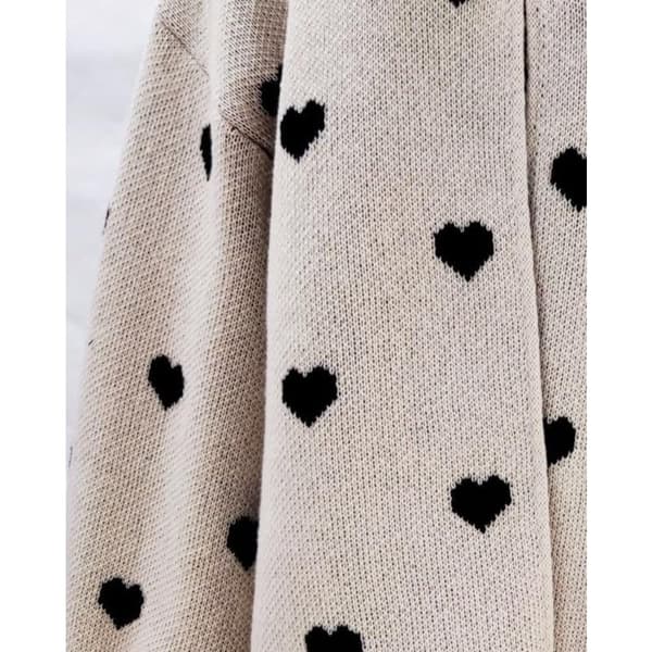 Løstsiddende lang sweater til kvinder med hjerteprint og pufærmer XL