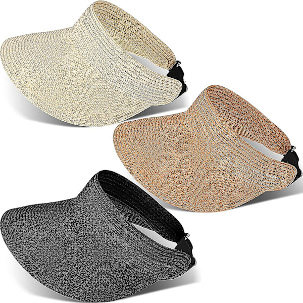 3 st Solskärm Hatt Sommar Strandhattar Vikbara Halmhattar UV-skydd Rullbara Solhattar för Kvinnor (A-1B)