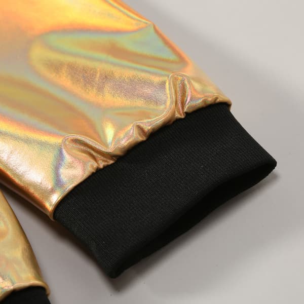 Metallisk Jacka Herr 70-tals Disco Party Varsity Jacka guld gold S