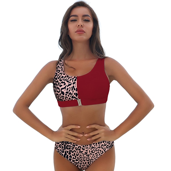 Dame Bikinis med Høj Talje Leopardmønster Spænde Foran Todelt Cheetah Badedragt