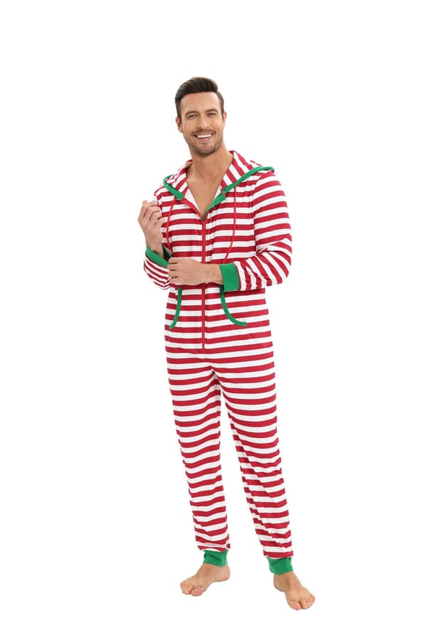 Julepyjamas til voksne, Onesie-kostume, Pyjamas til kvinder, Pyjamassæt til mænd rød Men Red S