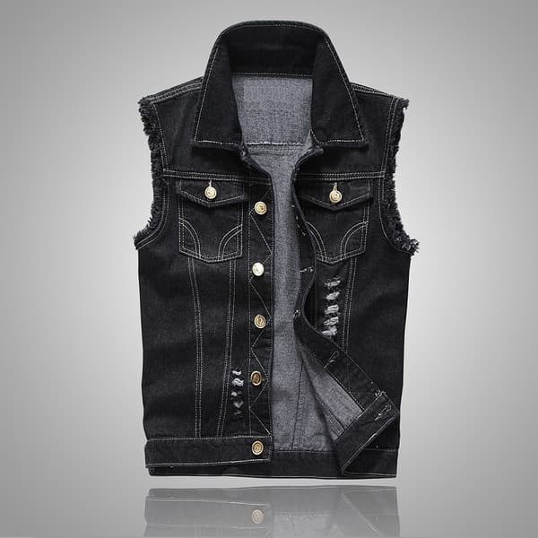 Retro afslappet ærmeløs denimvest til mænd 5XL Black