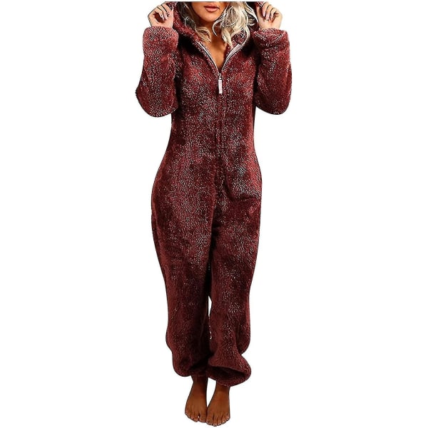 Dam Långärmad Hooded Jumpsuit Pyjamas Casual Winter Warm Romper Sleepwear Yo 2XL