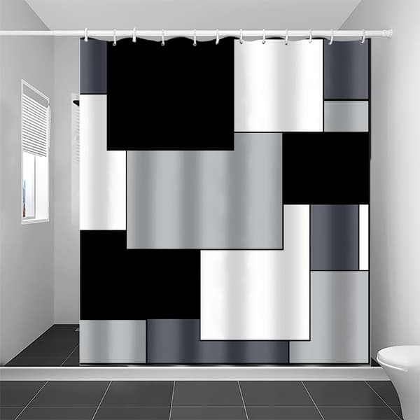 Svart duschdraperi Modernt duschdraperiset Svart och vitt (180*180cm) A45
