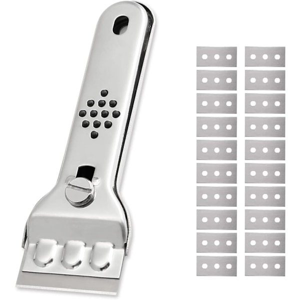 Induktionstopsskraber Glaskeramisk skraber Rustfri stålskraber med 20 blade til glas, induktionstop, bil, spejl, klistermærker, rengøring