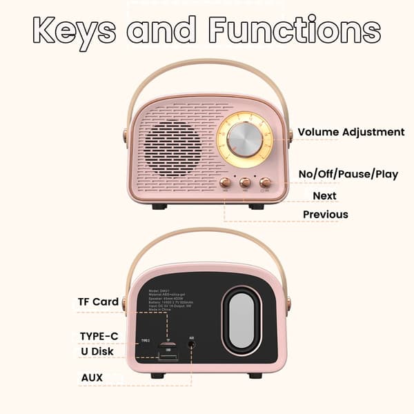 Mini Radio Bluetooth -kaiutin PINKKI Pink