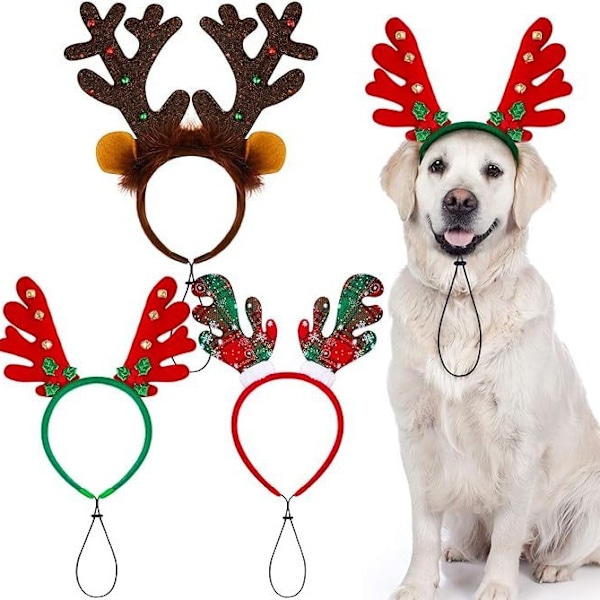 3 Pak Jule-Rensdyr Pandebånd Pet Pandebånd Kreativ Julekostume Hjortegevir Hund Pandebånd Velegnet til Julefest A2