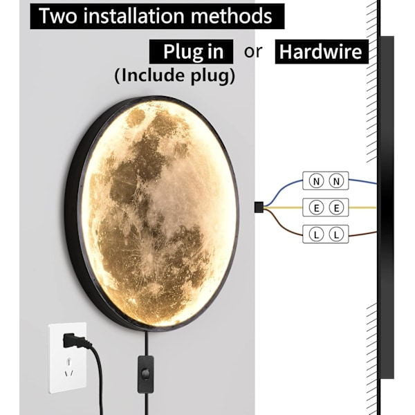 Dimbar månevegglampe Plug Moderne LED-vegglampe med fjernkontroll