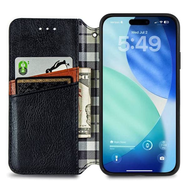 iPhone-etui i læder med ternet mønster og magnetisk lukning black iphoneXS MAX