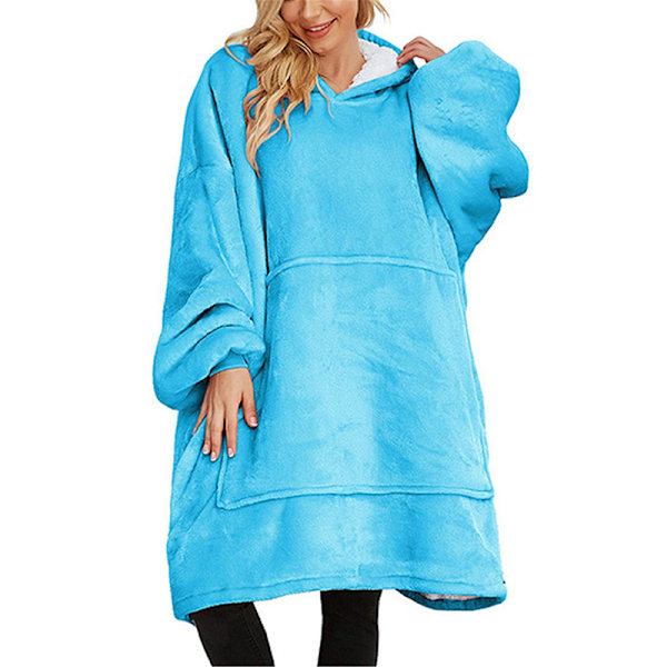 Hoodie Sweatshirt Tæppe, Plys Pullover Tæppe med Hætte, Oversized Hoodie Dame Mode Sweatshirt Hoodie Blå