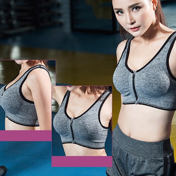 Kvinder Sports-BH High Impact Front Lukning Lynlås Trådløs Post Surgery Support Trænings-BH Fuld dækning Løbe-BH Sort Black 3XL