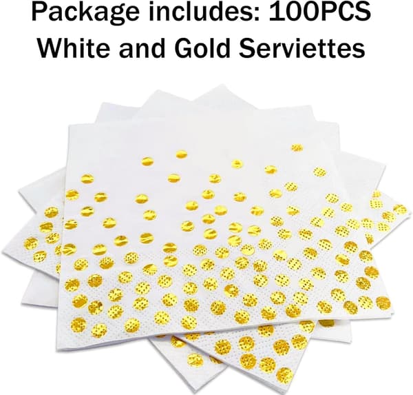 Servietter 100-pakning, hvite og servietter Gold-100 pcs