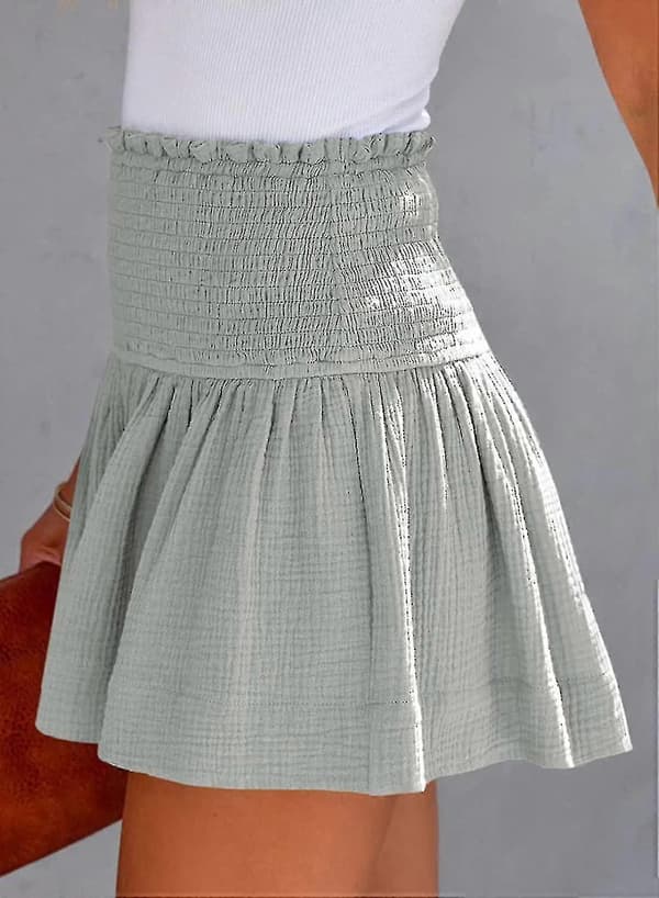 Kvinders shorts bomuld høj elastisk talje plisseret flæse søde shorts strand flydende afslappede shorts S-XL grå Gray Medium