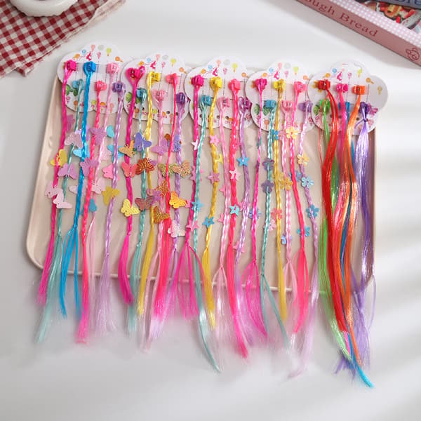 Hårforlengelser for barn med hårspenner, Clip-on neon hårfletteforlengelser 30pcs
