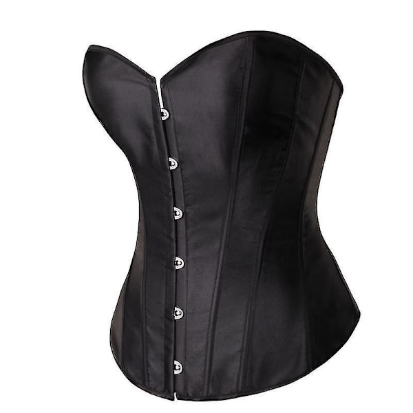 Dame Bustier Korset Top Sexet Lingerisæt Sort Satin Talje Cincher SORT BLACK 6XL
