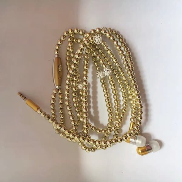 Modehalskæde med imiterede perler til kvinder Headset Line Universal Kablet Stereo Headset gold