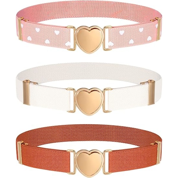 3 stk jentebelter, elastiske stretchbelter for barn, justerbare stretchbelter, elastisk hjertebelte for jenter LYB