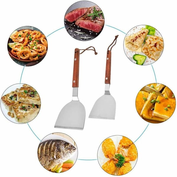 2 kpl BBQ-lastoja, Teppanyaki-lasta, ruostumattomasta teräksestä valmistettu grillilasta puisella kahvalla, monipuolinen paistolasta grillaamiseen