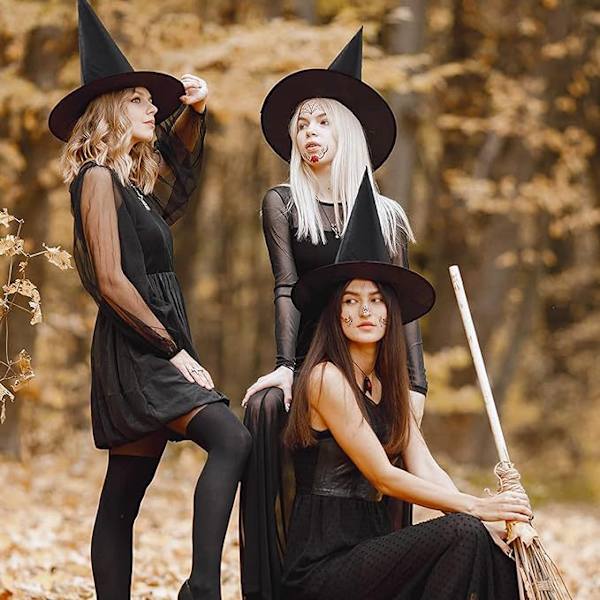 Halloween hatt svart polyester taft trollkarl hatt smink kostym rekvisita harry potter magisk häxhatt line of 32 meters black