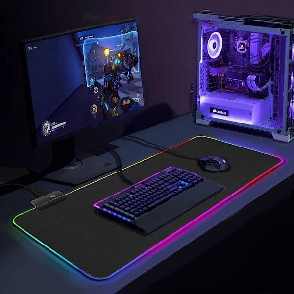 Gaming Musmåtte med LED-lys - RGB - Vælg størrelse Blackaiggb