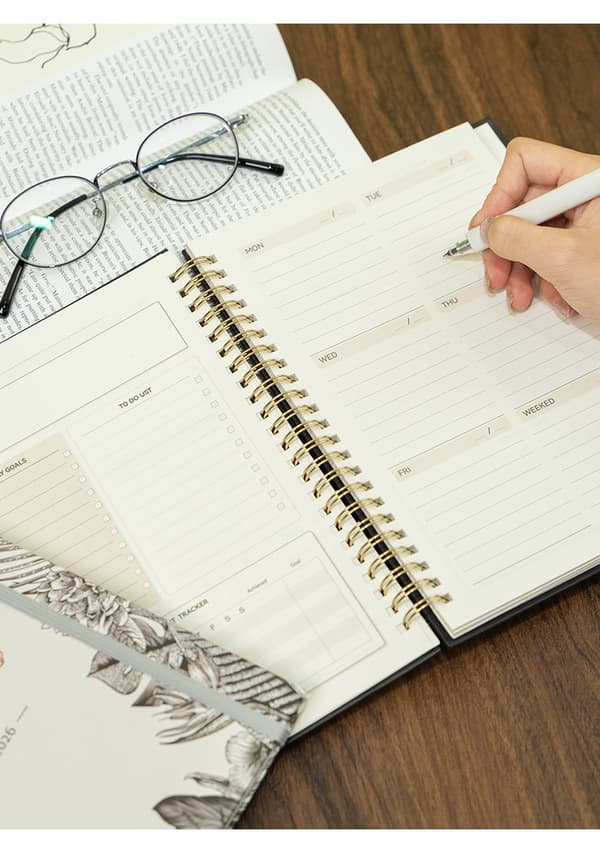 Spiralbundet 52-ugers engelsk planner ugentlig planner håndbog A5 skema bog notesblok