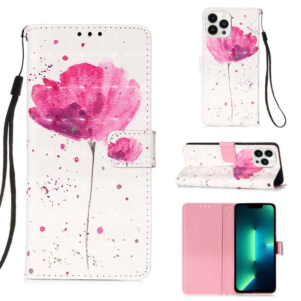 Plånboksfodral iPhone-3D Tecknat Djur-Tema Skyddsfodral med Inbyggd Ställfunktion Single Flower iphone 16