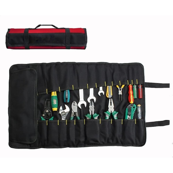 Bärbar verktygsväska med 38 fickor för verktyg, rullarrangörer, skruvmejslar, skiftnycklar, uttag - röd