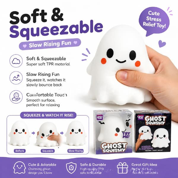 Halloween Ghost Squeeze Toys, Mjuka Söta Långsamma Återhämtningsleksaker för Stresslindring A4