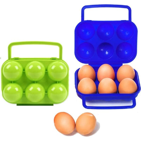 Portable Plastic Egg Carton 6 Compartments Foldable Egg Storage Box Large Capacity Egg Box Egg Holder Organizer for Refrigerator and Crisper (2pcs)