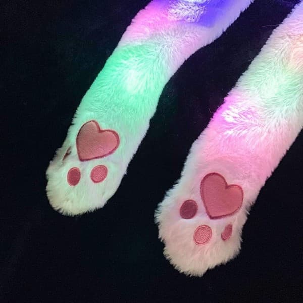 Blå stickad mössa LED damer fylld djur kaninöron mössa keps