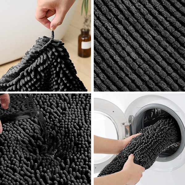Kylpyhuonematot, setti 2 osaa, paksua chenilleä, pehmeä, nopeasti kuivuva kylpymatto, muhkea, imukykyinen kylpymatto liukuesteellä PVC-taustalla, matto Style 2