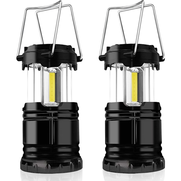 Campinglampor, 2 x Campinglampa Batteridriven Bärbar LED Campinglampa med Vikbar Hacke, Tältlampor Vattentät Utomhus Hängande Lampa för E Black