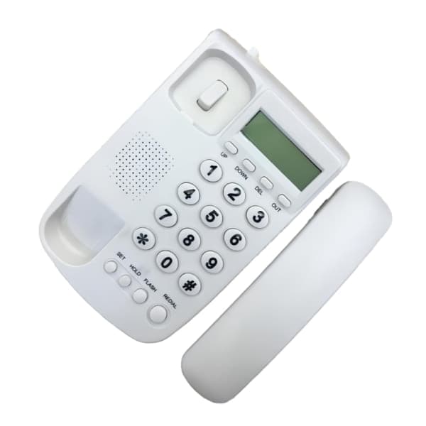 Trådbunden hemtelefon, skrivbordstelefon med samtals-ID, vit