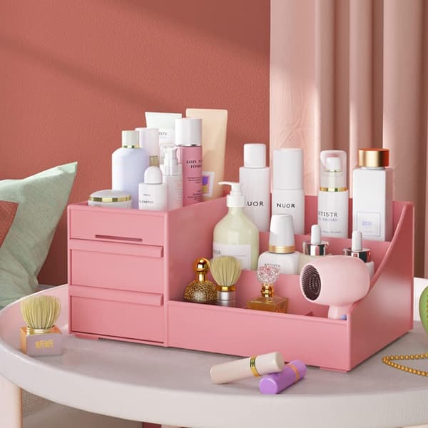 Stor sminkförvaringslåda Kosmetisk Organizer Hudvårdsorganizer Smyckeskrin (Rosa) Pink