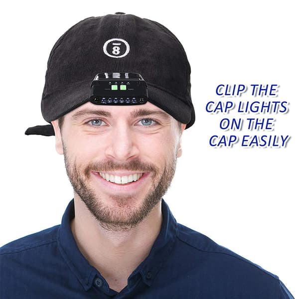 1 stk LED-klips på cap-lys USB oppladbar cap, svart