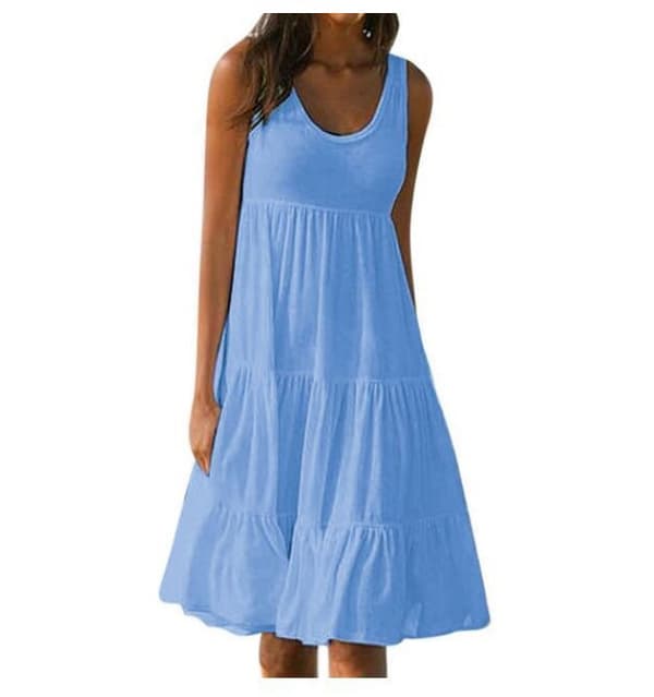 Sommerkjole kvinner løs passform rysjer mini strand uformell ferie Sky blue 2XL
